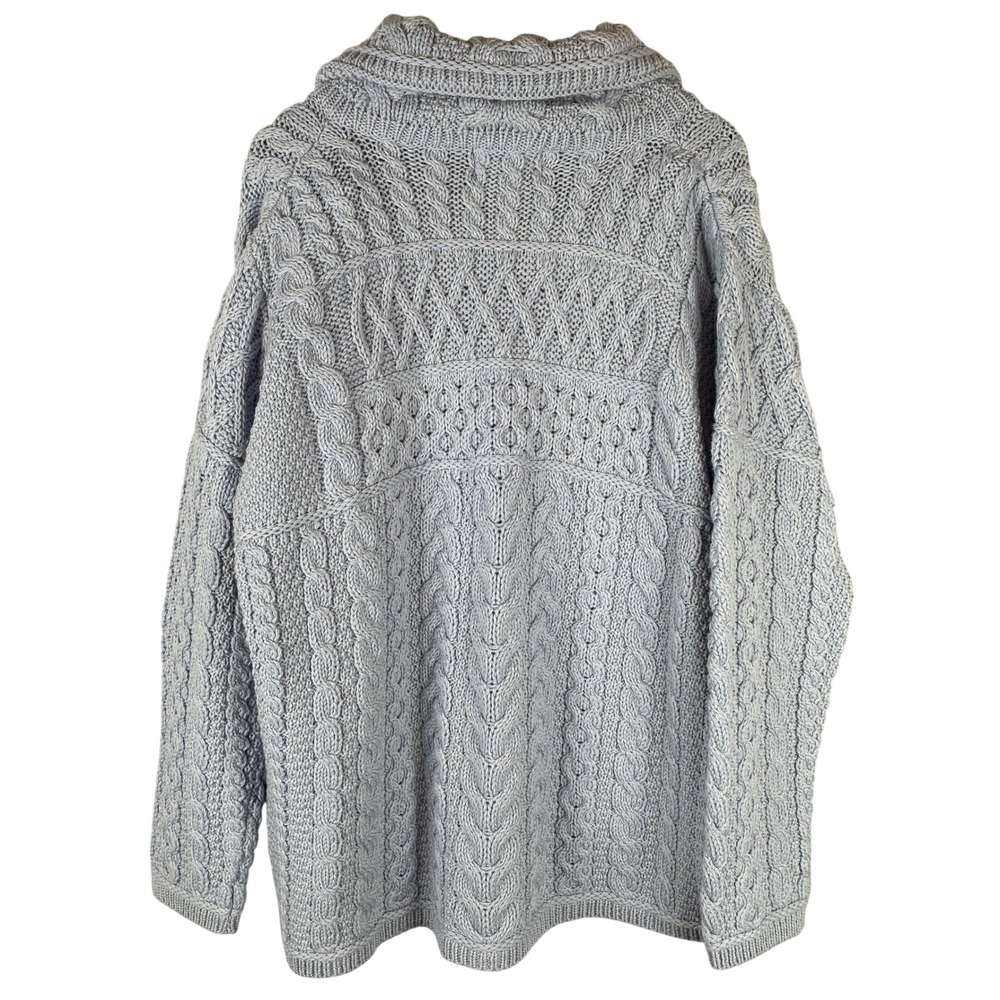 Aran Crafts Cardigan Double Collar‎ Zip Women XXL Light Blue 100% Merino Wool - Picture 3 of 13
